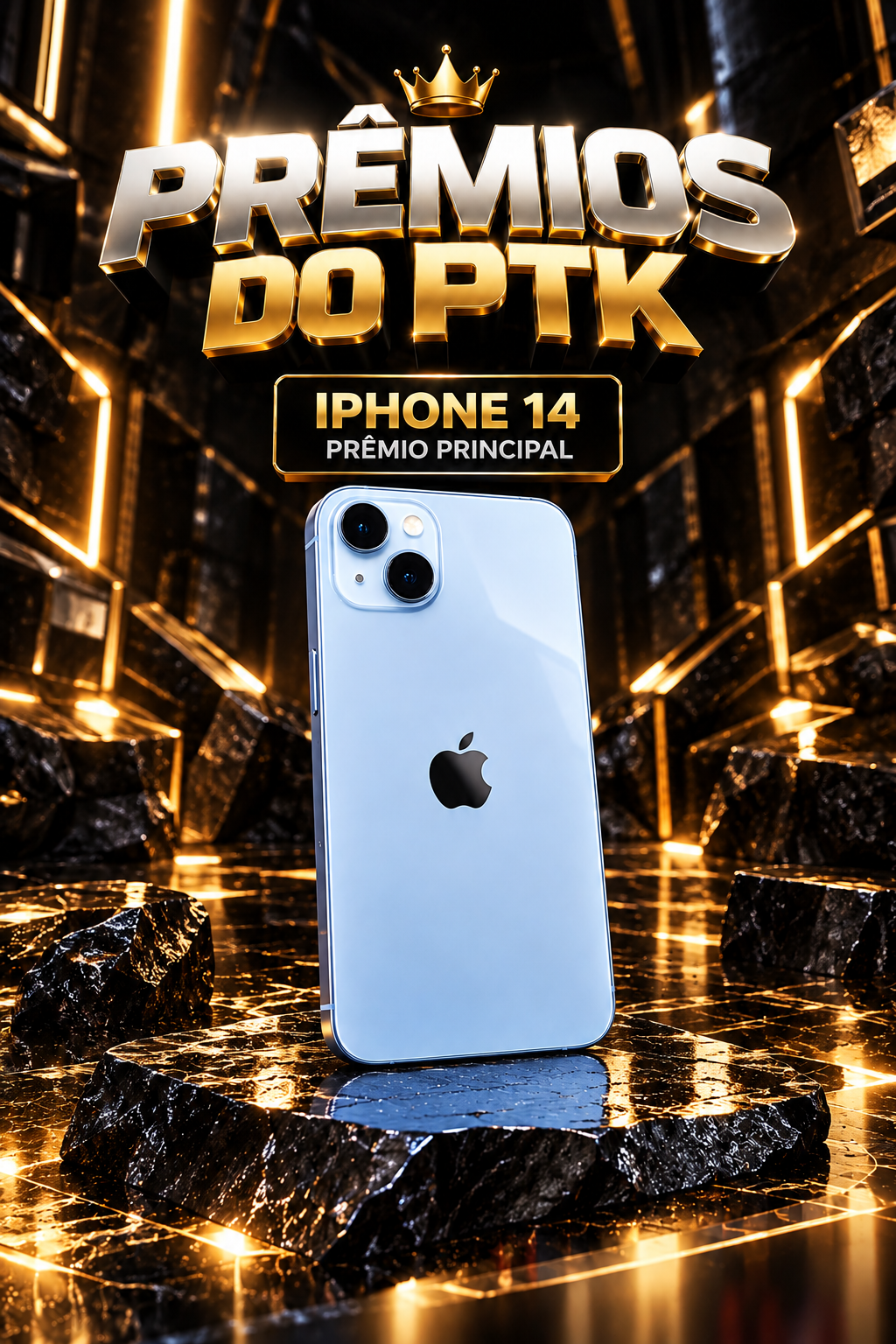 Prêmios do PTK: iPhone 14 azul, prêmio principal